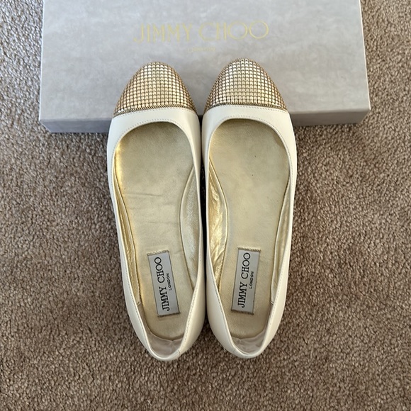 Jimmy Choo flat slip on ballerina 🩰 shoes - Off-white + Gold ✨✨✨ - Picture 4 of 10